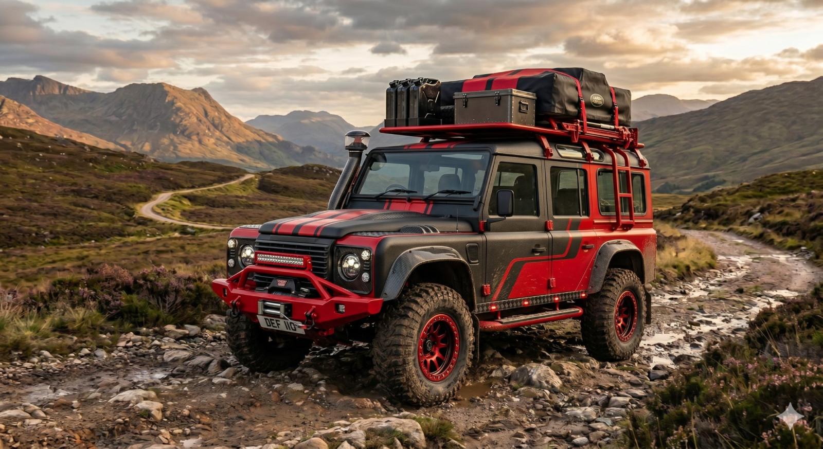 Defender по планинска отсечка на залез